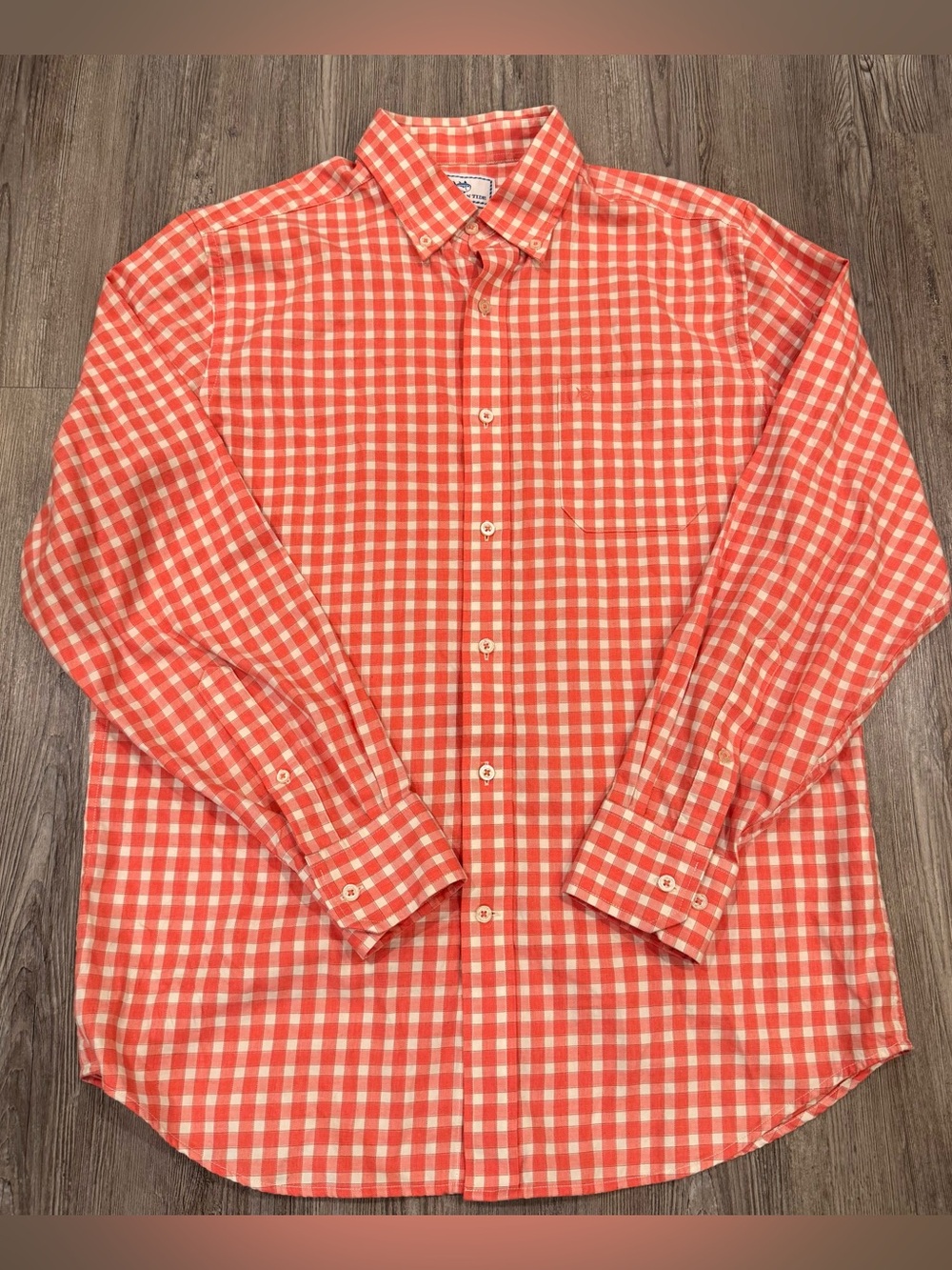 Southern Tide Men’s M Coral Gingham Plaid Button Down Shirt Classic Fit